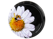 82er TO Deckel Biene auf Blume, schwarzer Hintergrund